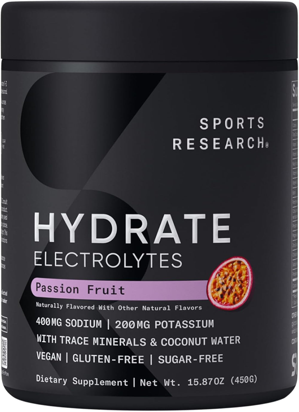 Sports Research Hydrate Passion Fruit mix in shaker for tropical hydration on the go.