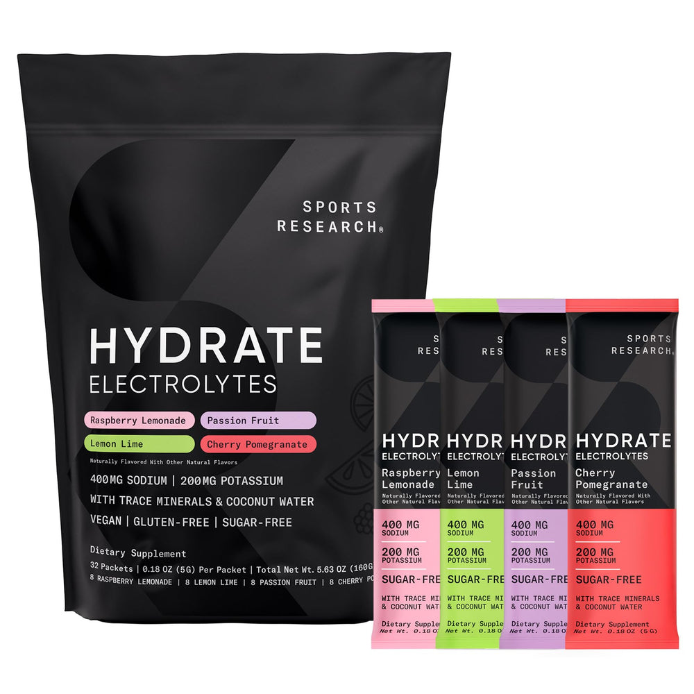 Sports Research Hydrate Lemon Lime packet for refreshing, sugar-free hydration on the go.