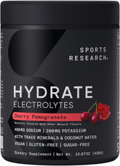 Cherry Pomegranate flavored Sports Research Hydrate Powder appealing to active lifestyles
