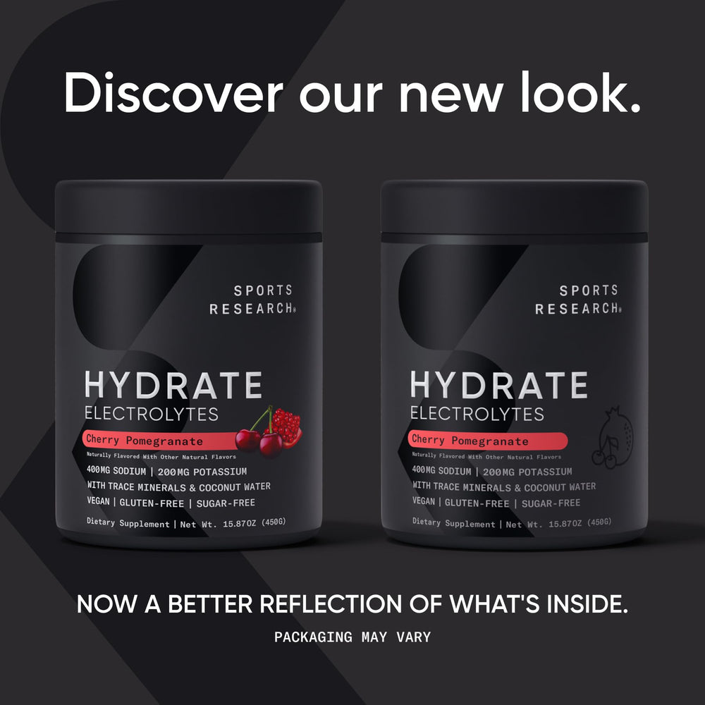 Scoop of Sports Research Hydrate Powder dissolving in water for quick hydration