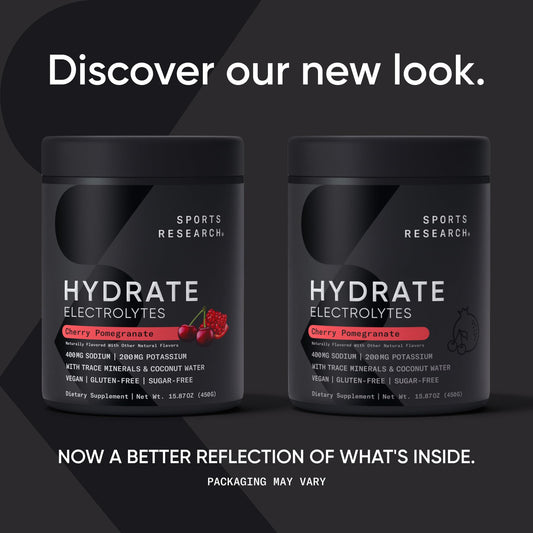Scoop of Sports Research Hydrate Powder dissolving in water for quick hydration