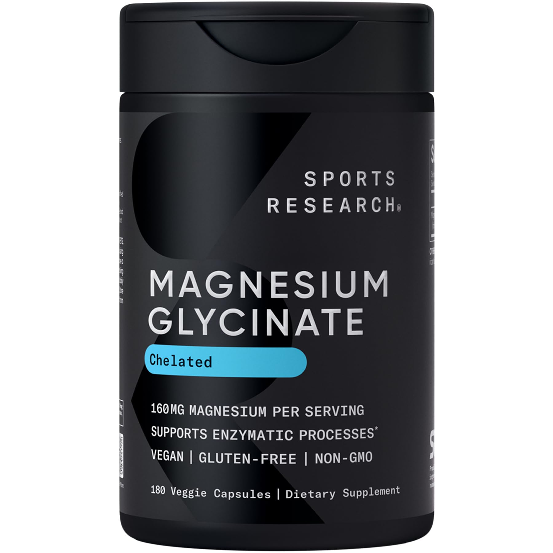 Sports Research Magnesium Glycinate bottle with vegan capsules for sleep support.