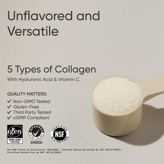 Ingredients panel of Sports Research Multi Collagen highlighting collagen types and HA