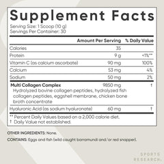 Scoop and label of Sports Research Multi Collagen showing 30 servings