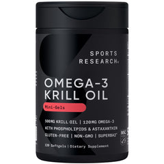 Sports Research Omega-3 Krill Oil mini gels bottle for easy daily use