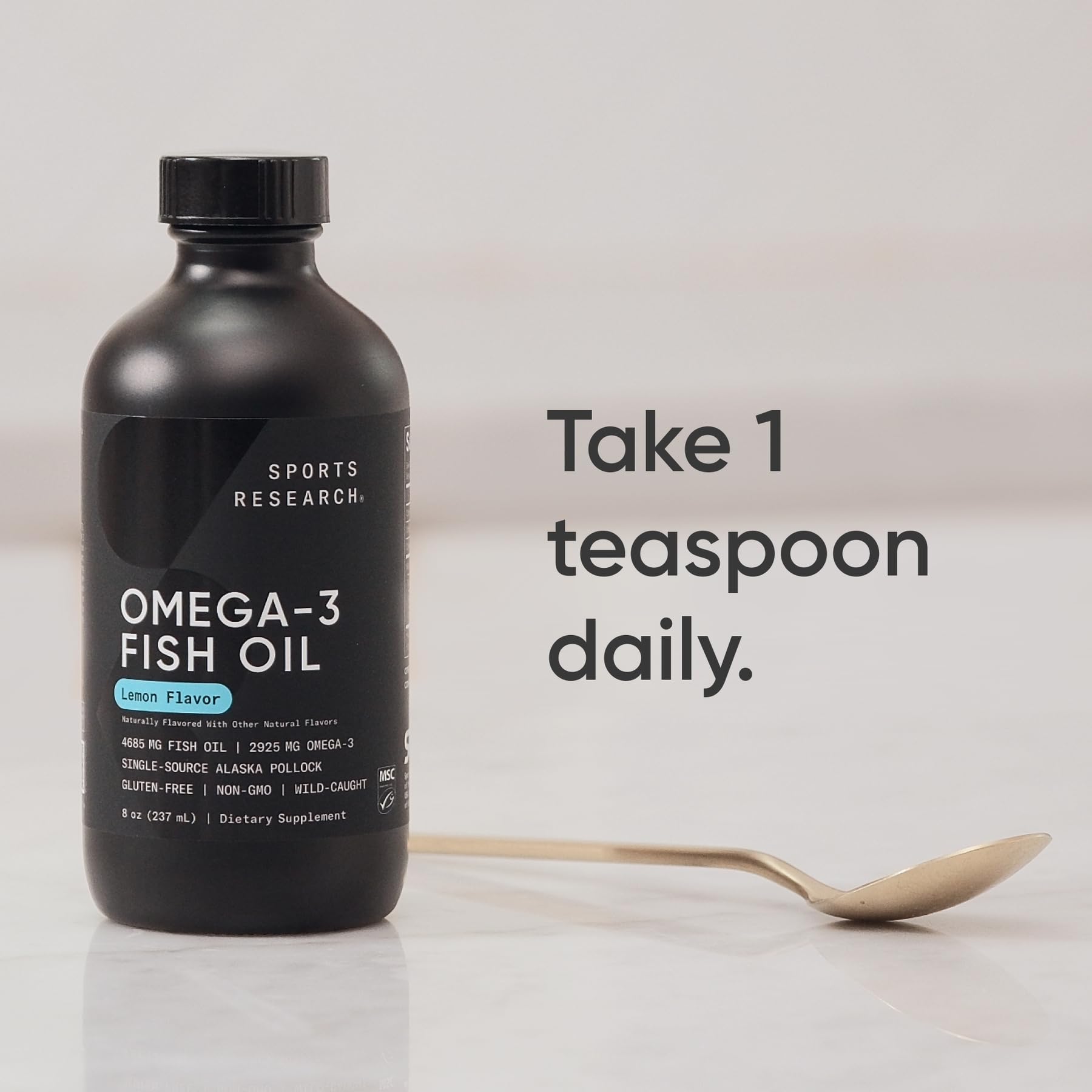 Sports Research Omega-3 bottle with 48 servings highlights value and longevity