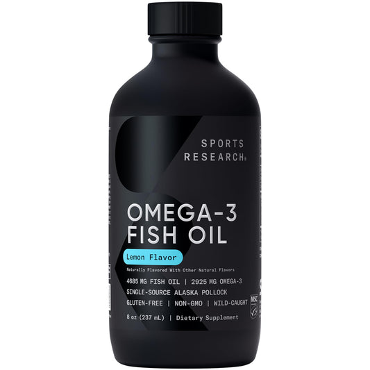 Sports Research Omega-3 lemon liquid bottle for easy daily use and potential heart support