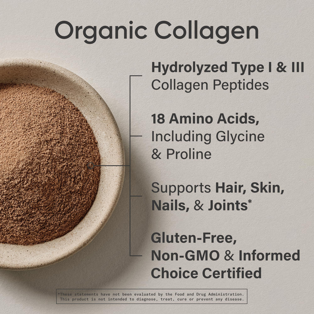 Sports Research Organic Collagen Powder ingredients showing grass-fed origin and organic certification