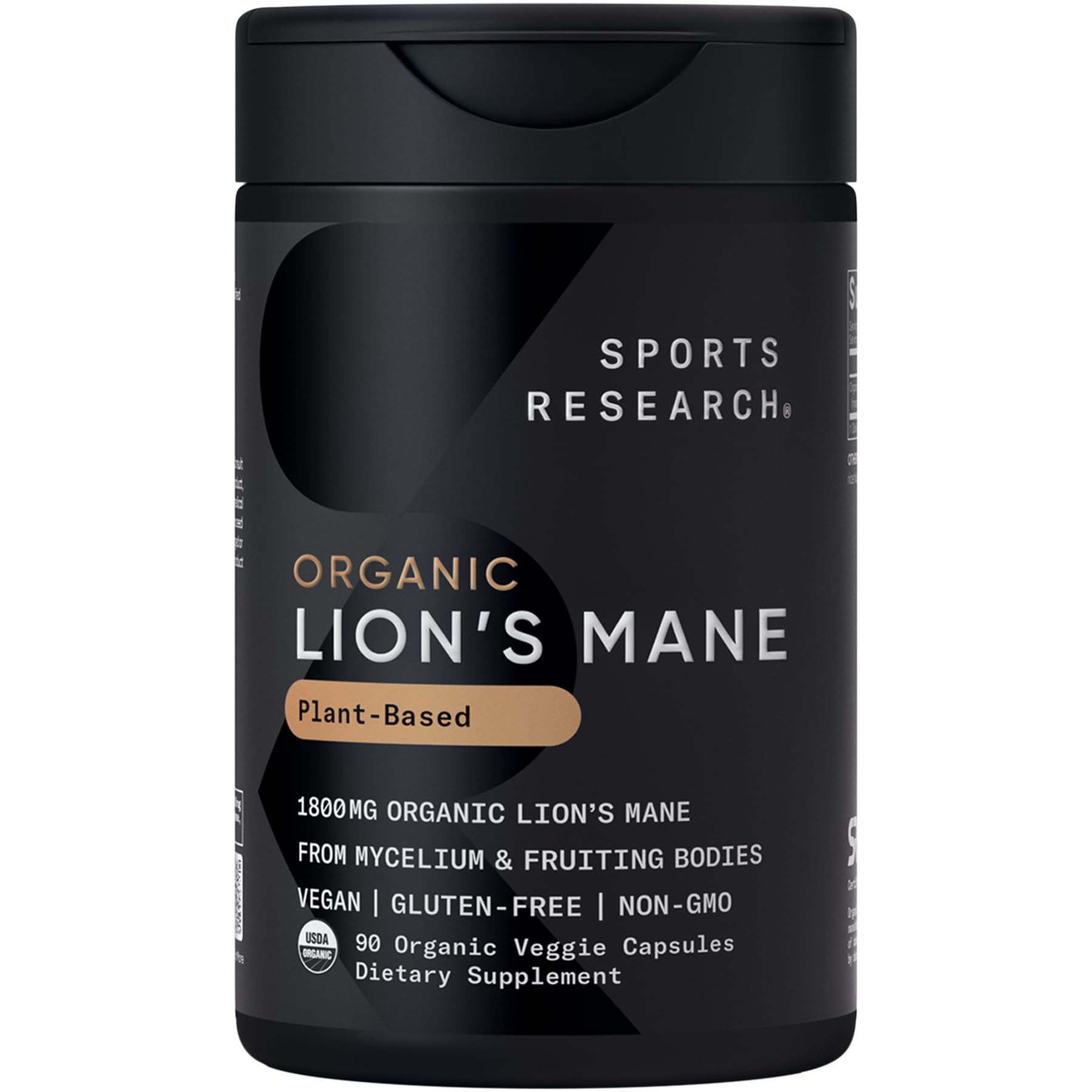 Sports Research Lions Mane bottle pour showing easy daily capsule intake for clarity