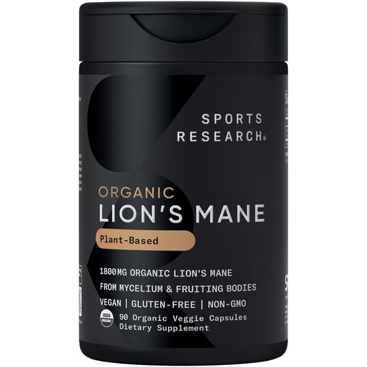 Sports Research Lions Mane bottle pour showing easy daily capsule intake for clarity