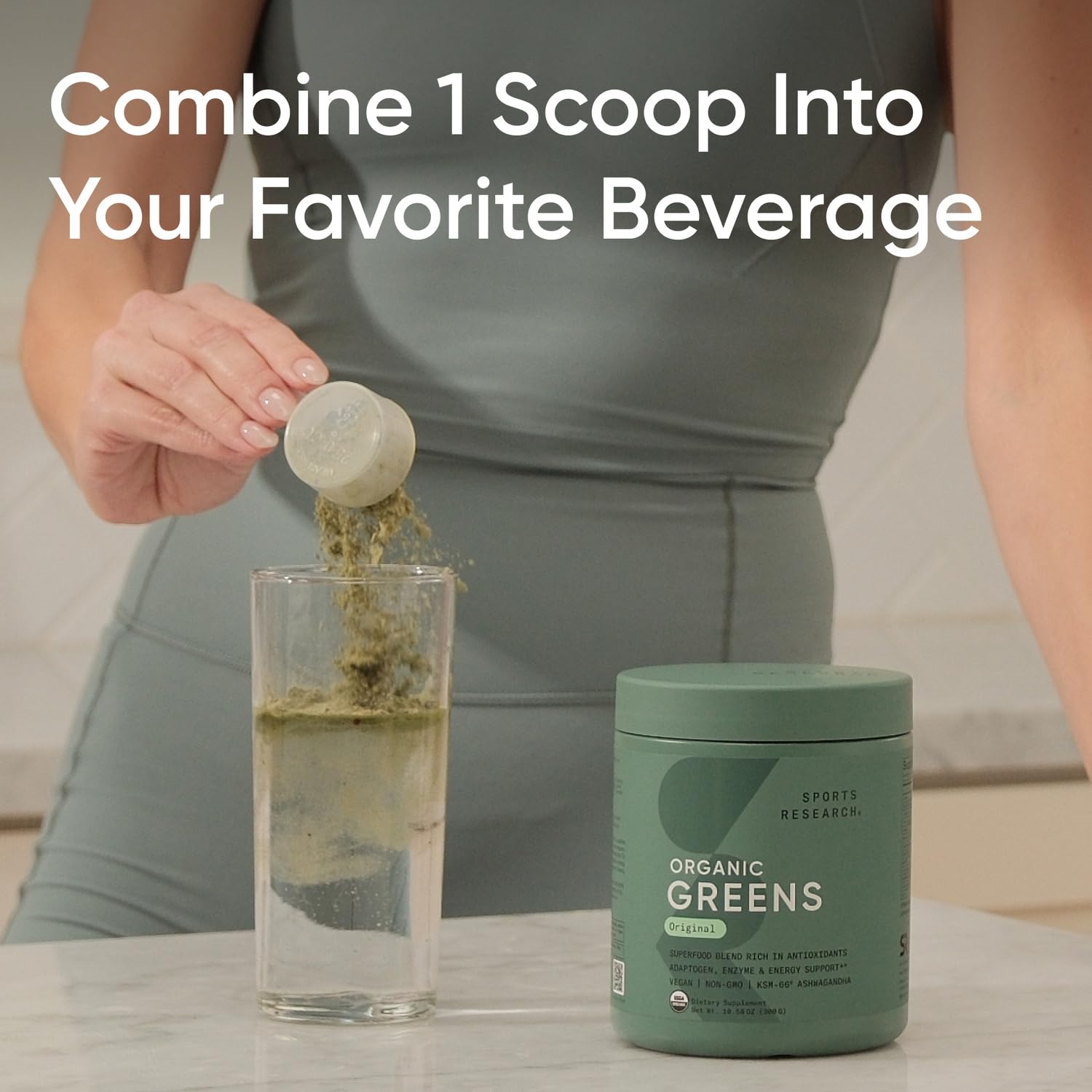 Sports Research Pineapple Coconut flavor jar delivers a tropical greens treat.