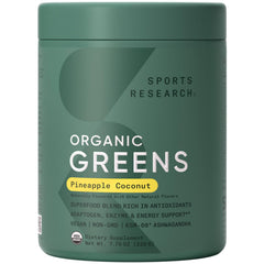 Sports Research Pineapple Coconut Greens bottle showcases USDA Organic formula for daily digestion support