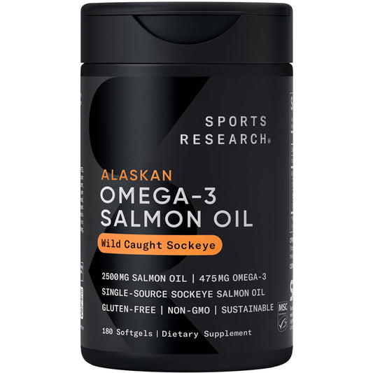 Sports Research Salmon Oil bottle with softgel capsules for daily omega-3