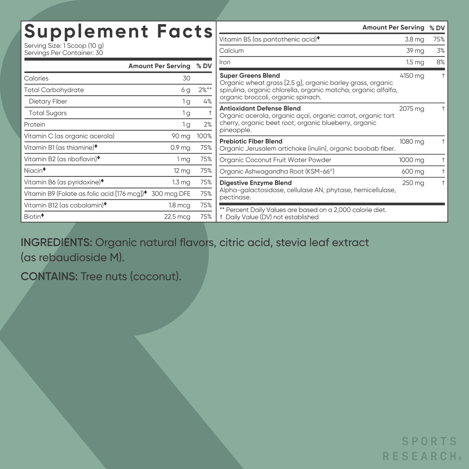 Sports Research blend of spirulina and chlorella adds plant-based nutrients.