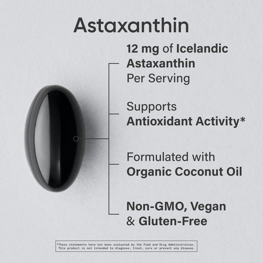 Sports Research astaxanthin capsules close-up, vegan softgels for daily antioxidant support.