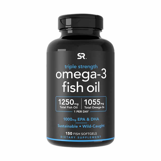 Sports Research Triple Strength Omega-3 bottle shows burpless daily wellness support