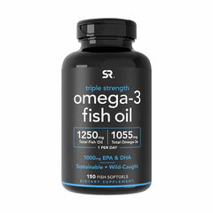 Sports Research Triple Strength Omega-3 bottle shows burpless daily wellness support