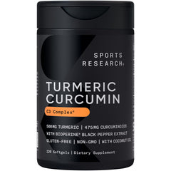 Sports Research Turmeric Curcumin C3 Complex bottle on shelf, premium daily wellness support.