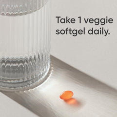 Sports Research vegan D3 + K2 softgels close-up showcases plant-based formula.