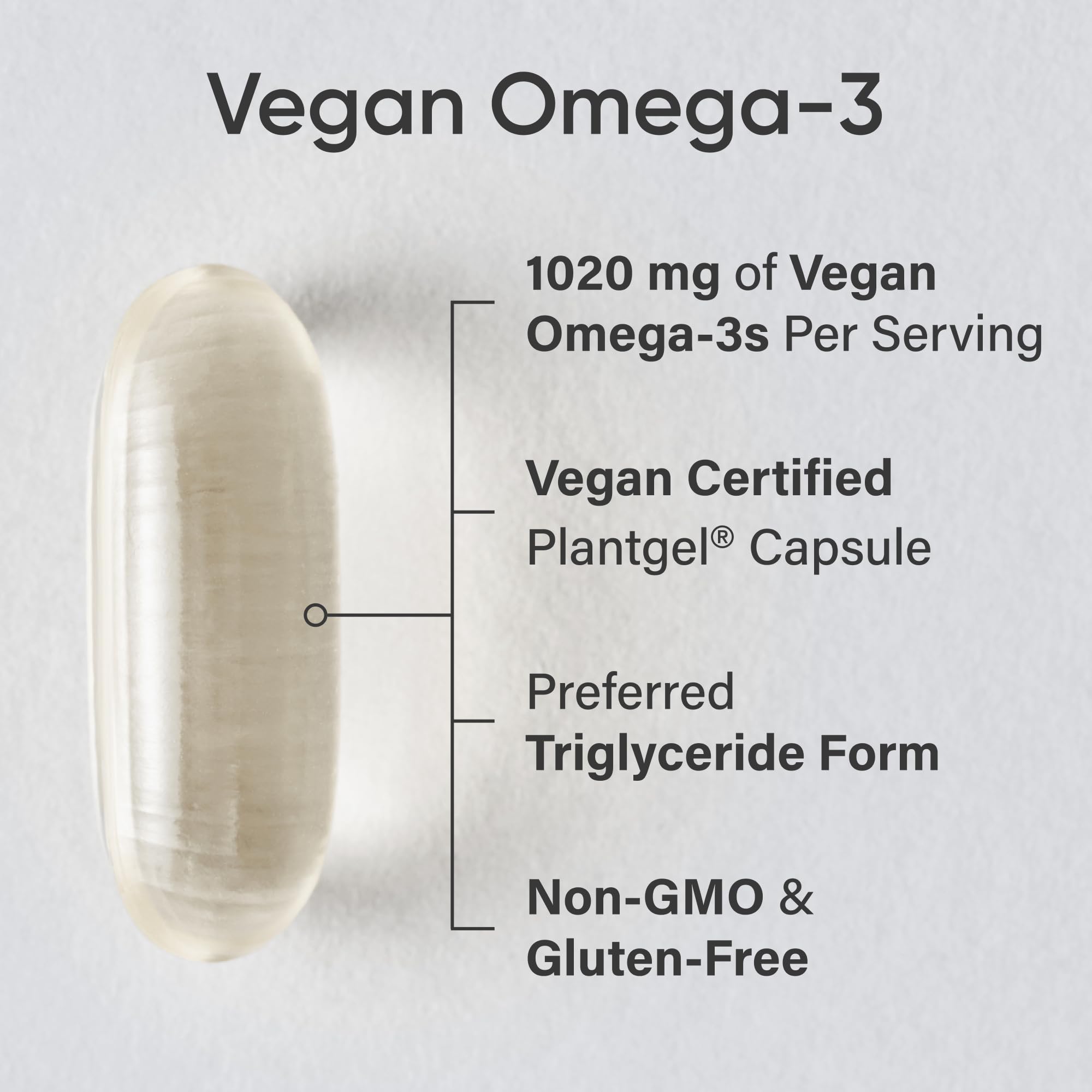 Sports Research Vegan Omega-3 algae softgel interior view shows easy-to-swallow capsules.