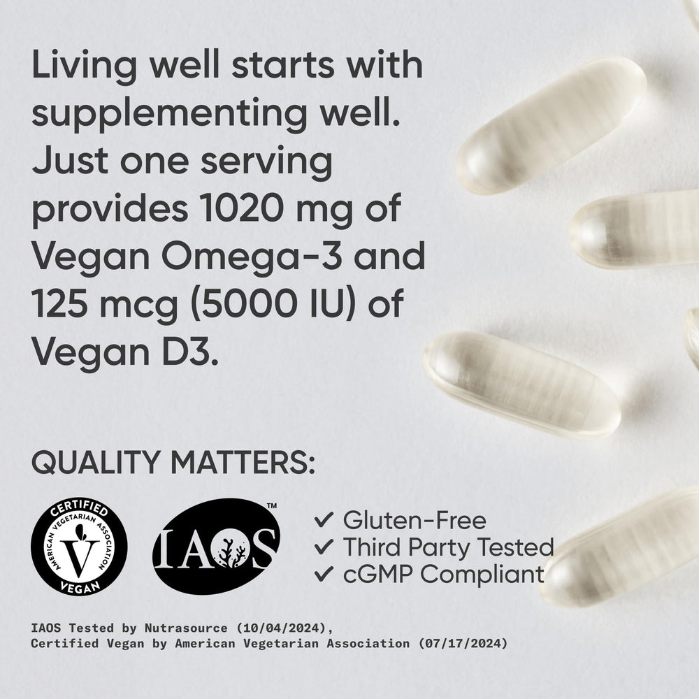 Sports Research vegan omega-3 D3 softgels close-up of individual capsules for everyday use.