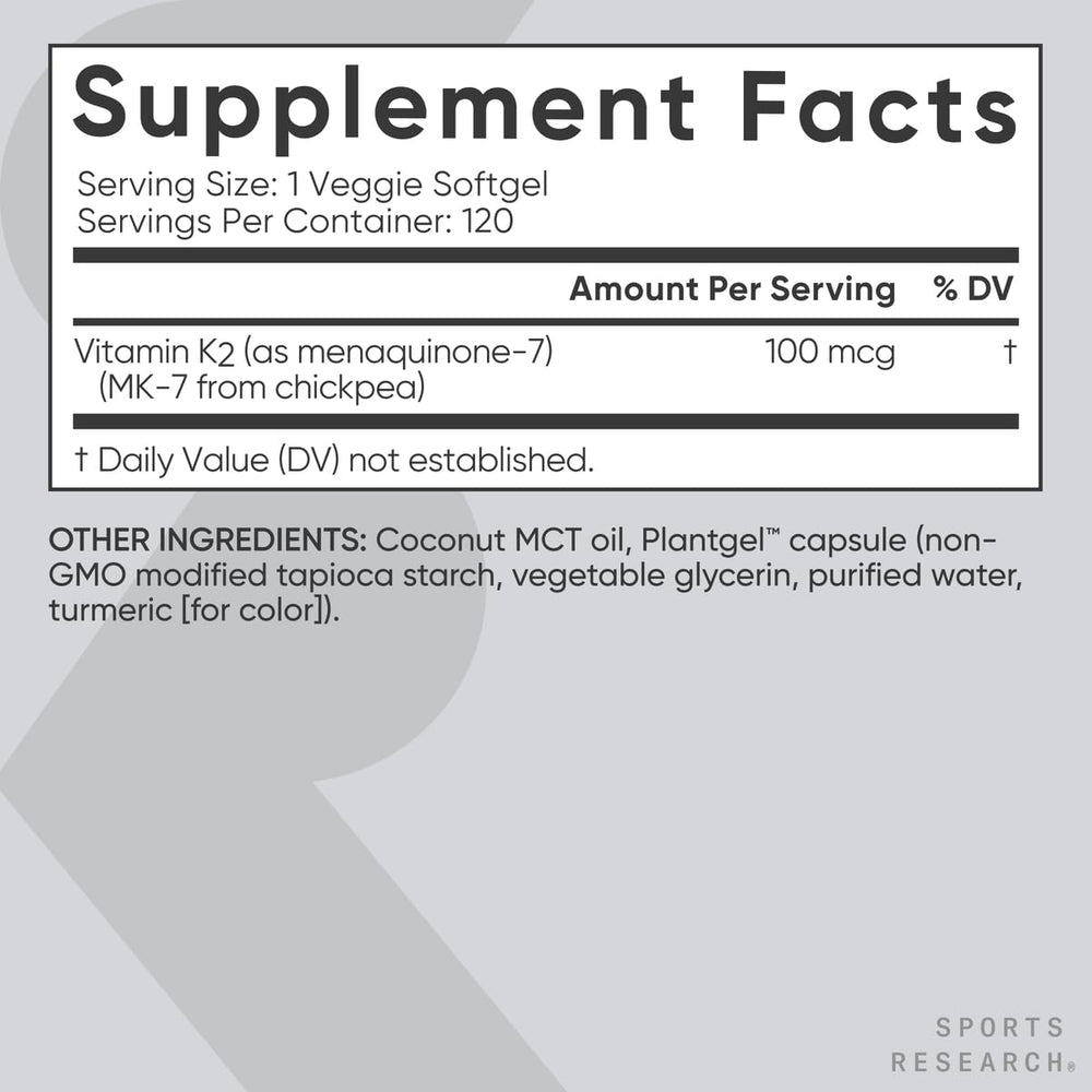 Sports Research Vitamin K2 MK-7 sourced from fermented chickpeas.