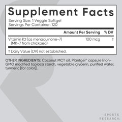 Sports Research Vitamin K2 MK-7 sourced from fermented chickpeas.