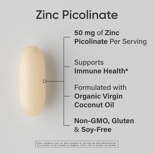 Softgel capsule close-up showing high-potency zinc picolinate.