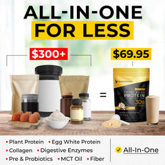 SPR BODY Transformation Protein bottle scene with MCT oil suggests enhanced energy.