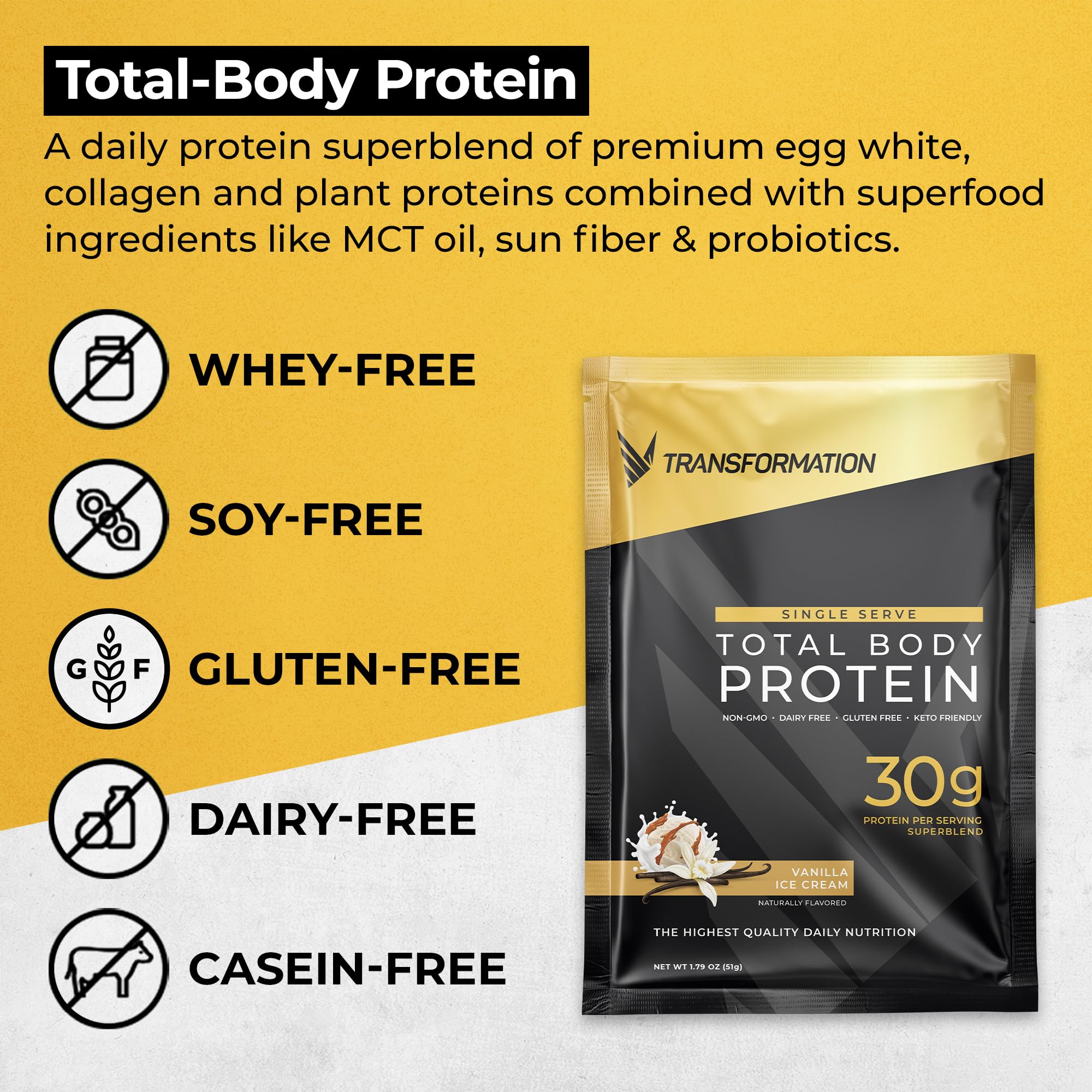 Vanilla Transformation Protein shake in a glass ready for daily use