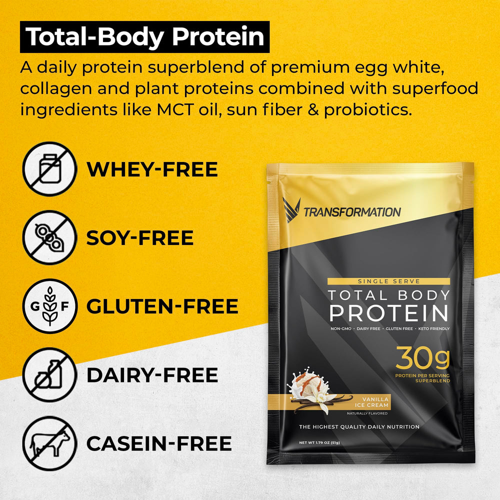 Vanilla Transformation Protein shake in a glass ready for daily use