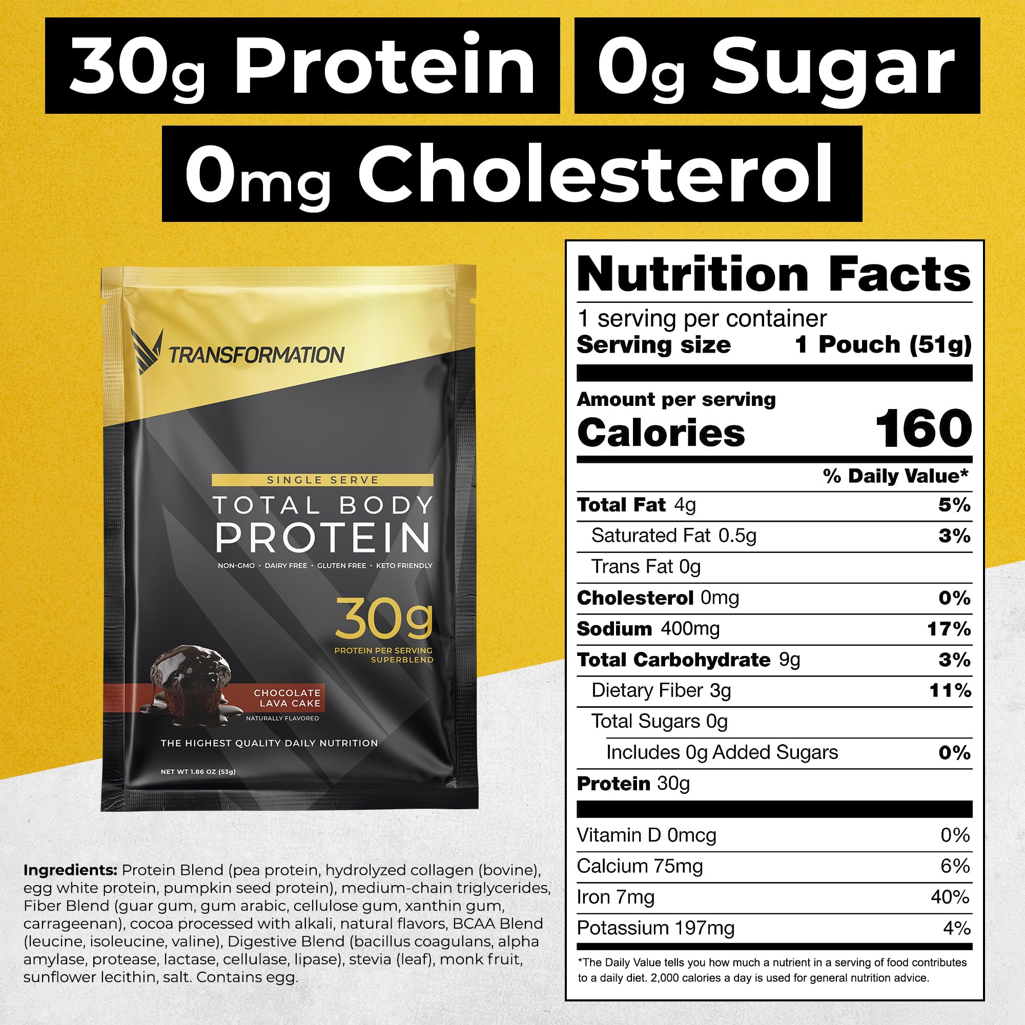 SPR BODY Transformation Protein 10-pack packaging front view for convenient low-carb shakes.