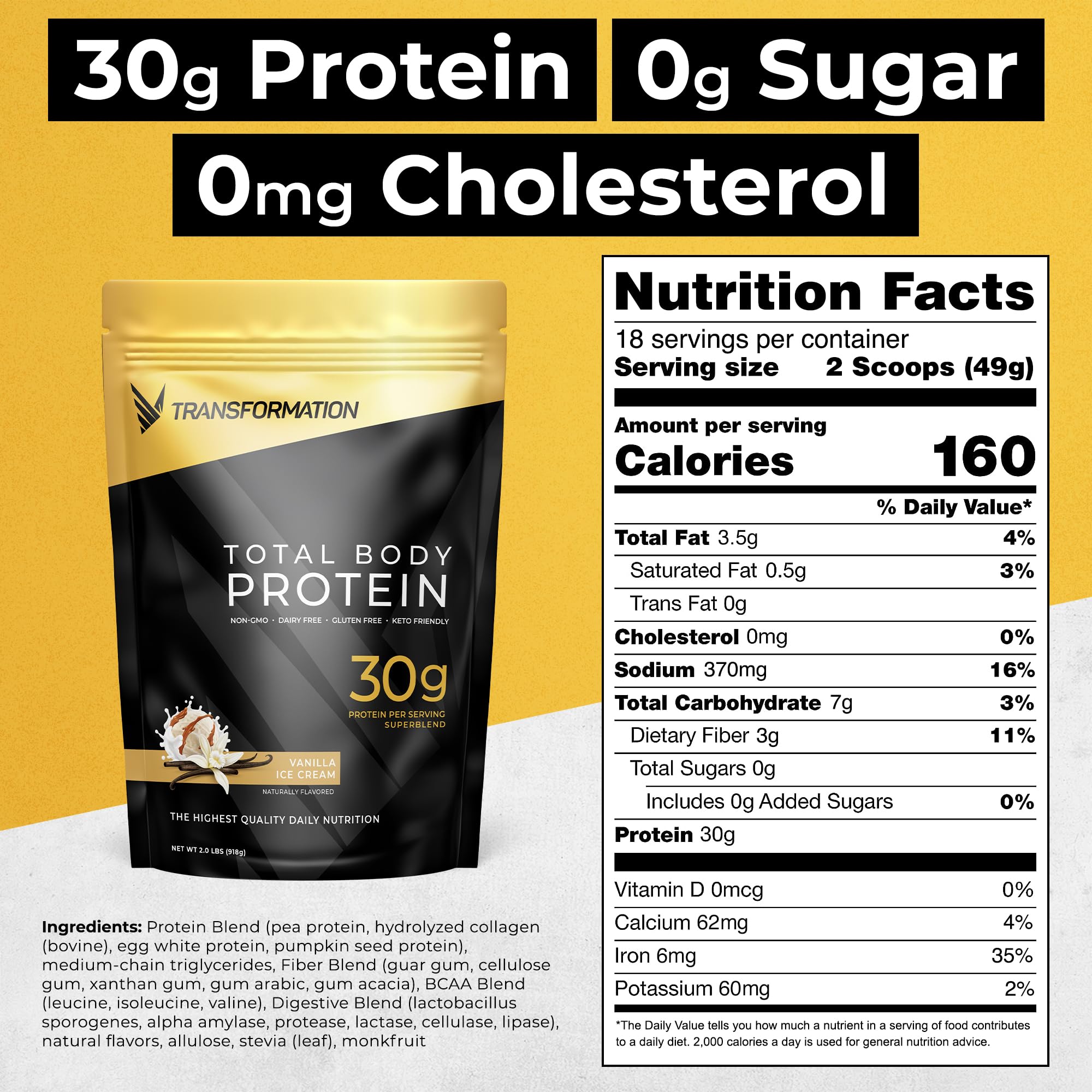 SPR BODY Transformation Protein Vanilla powder scoop highlights convenient daily protein intake.