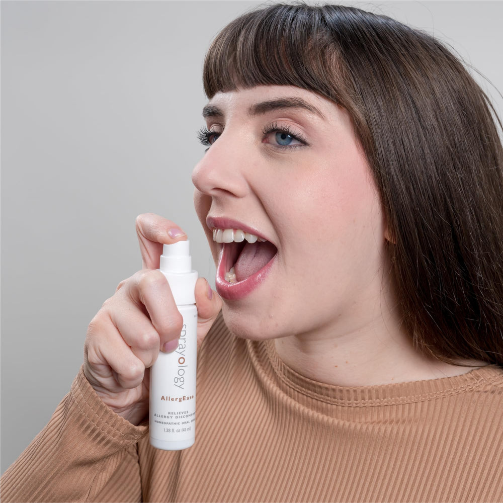 Sprayology AllergEase ingredients close-up featuring Allium cepa and Echinacea