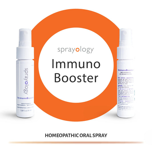 Cap and label of Sprayology ImmunoBooster for easy identification and gluten-free claim.