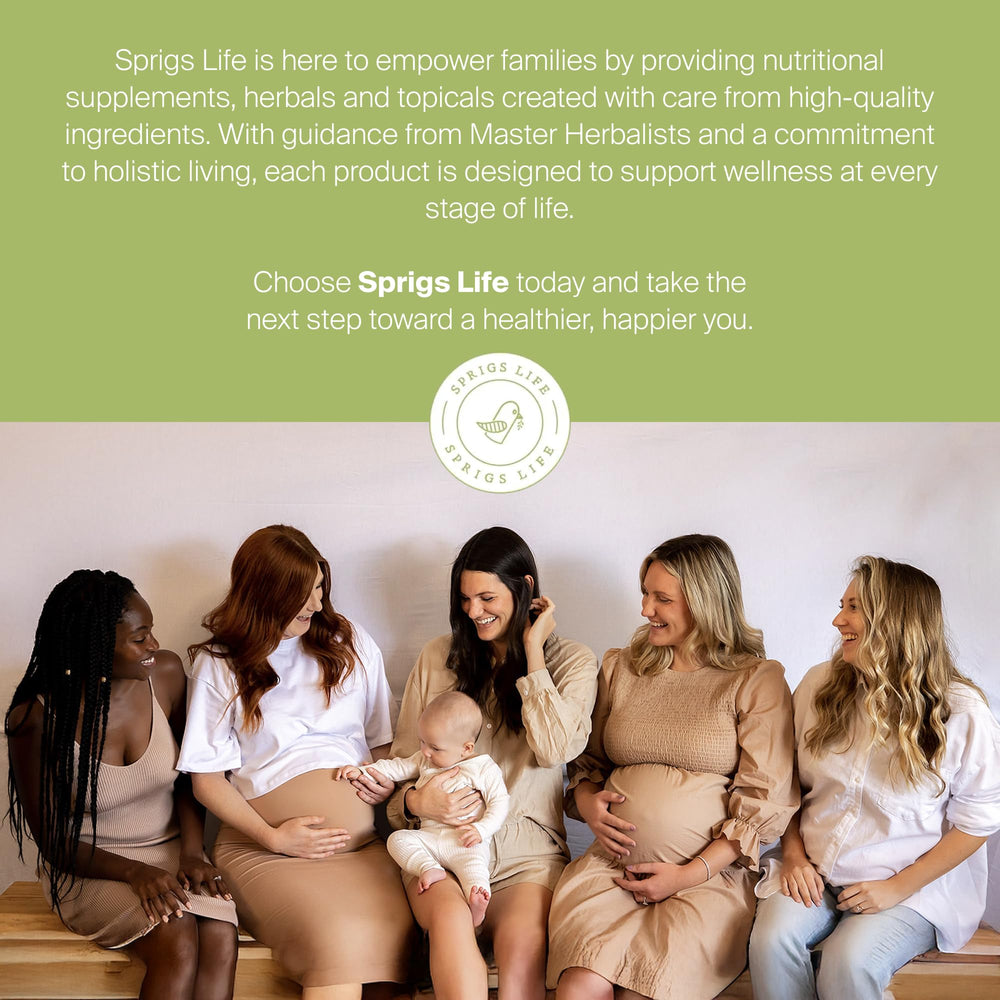 SPRIGS packaging seal indicating quality assurance and GMO-free formulation.