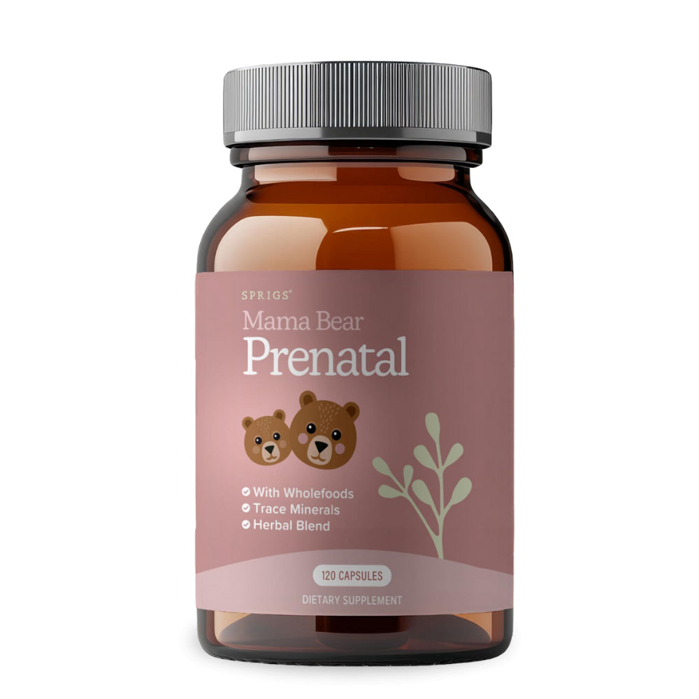 SPRIGS prenatal vitamins bottle ready for daily preconception and pregnancy support.
