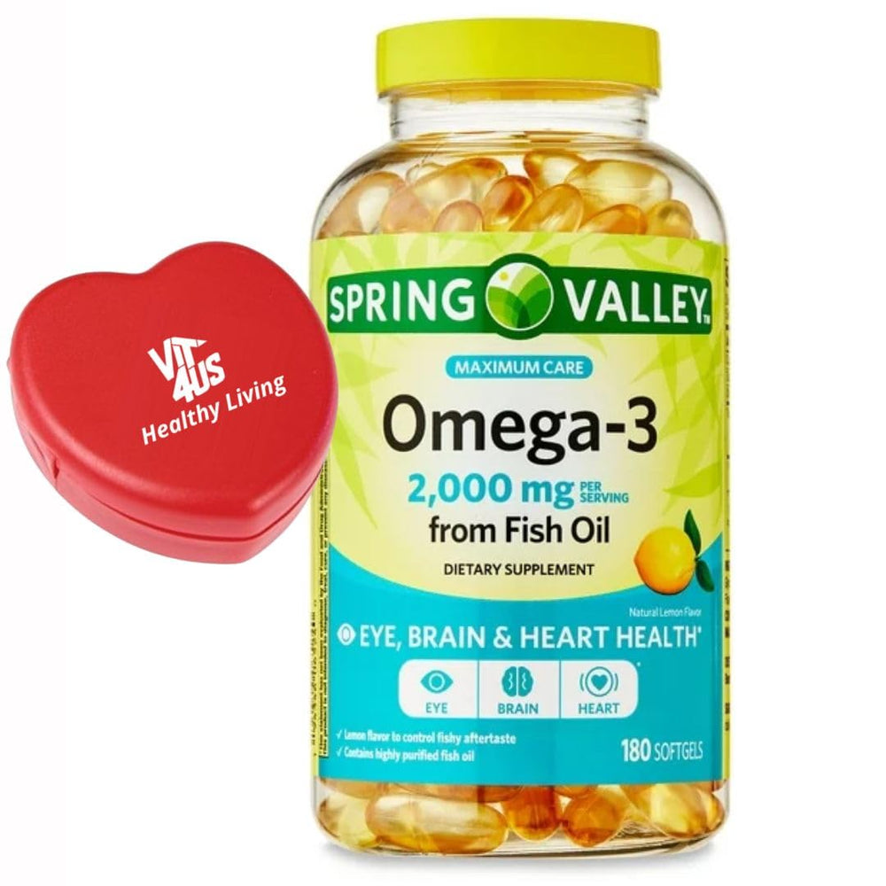 Spring Valley omega-3 bottle with lemon slice suggesting flavor.