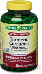 Spring Valley turmeric curcumin 1500mg bottle, 2-pack, supports daily wellness and convenient dosing.