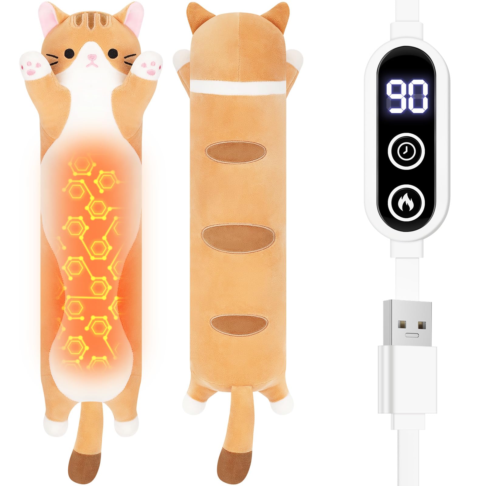 Sprinqdawin orange cat heating pad, front view, plush warmth for comfort