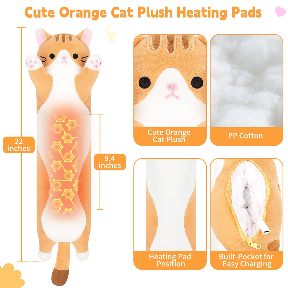 Sprinqdawin orange cat heating pad in use on back and shoulders for tension relief