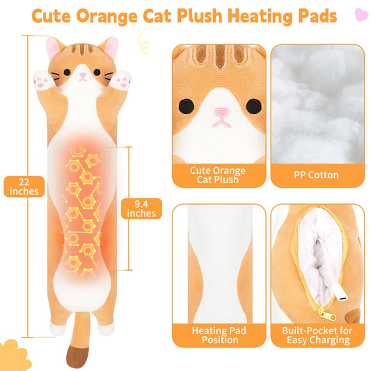 Sprinqdawin orange cat heating pad in use on back and shoulders for tension relief