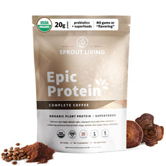 Sprout Living Epic Protein coffee bag showing latte-like flavor for mornings
