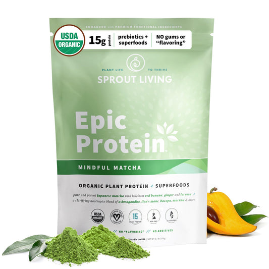 Sprout Living Epic Protein bottle front for clean vegan fueling.