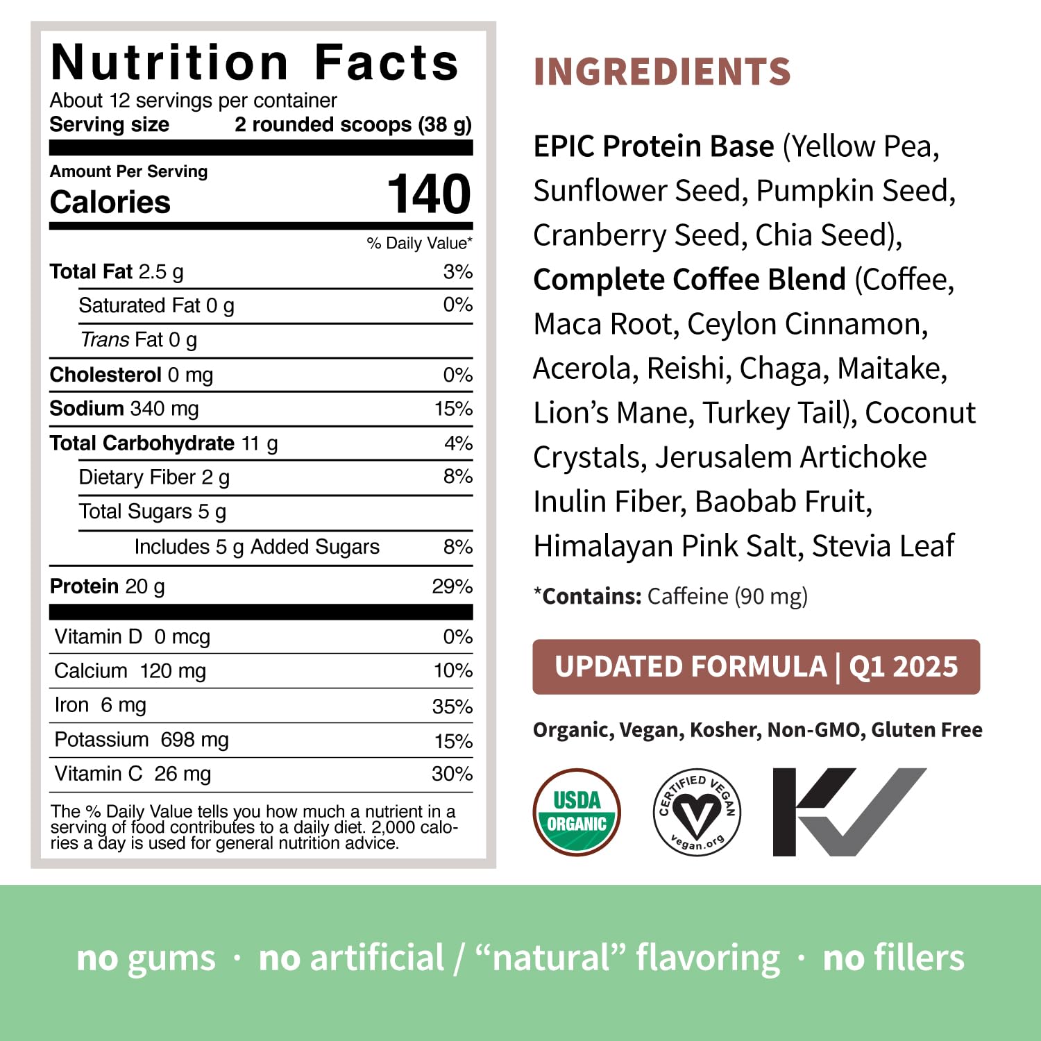 Sprout Living Epic Protein mushroom blend shows Reishi, Chaga, Maitake, Lion's Mane