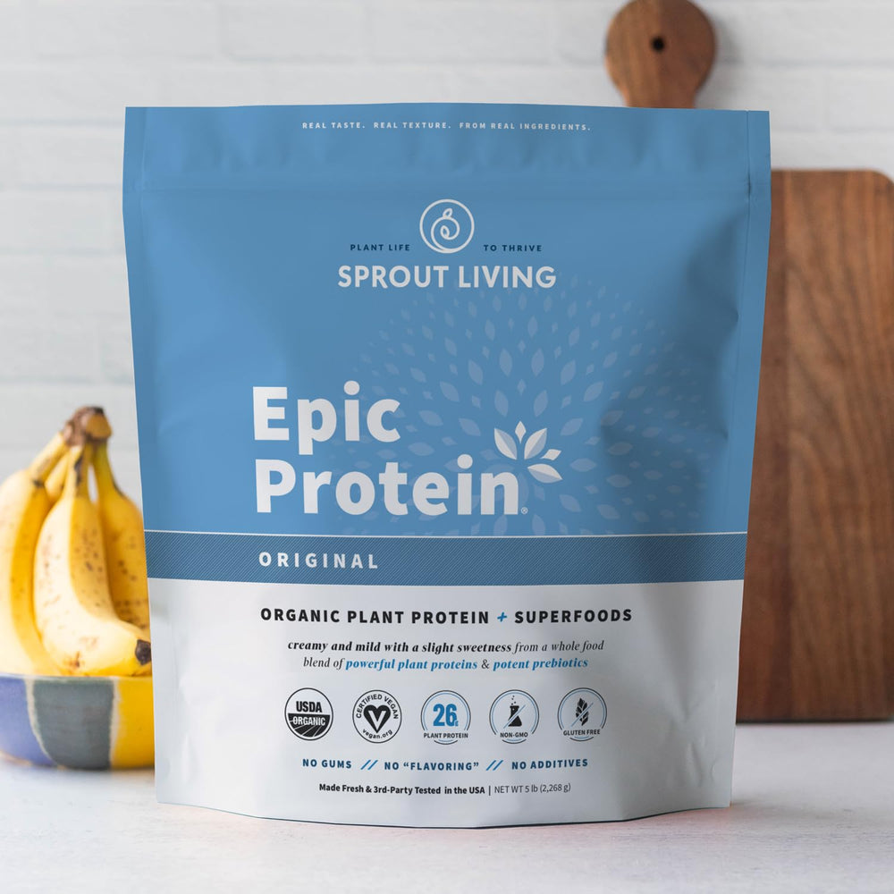 Sprout Living organic superfoods blend with prebiotics enhancing digestion.