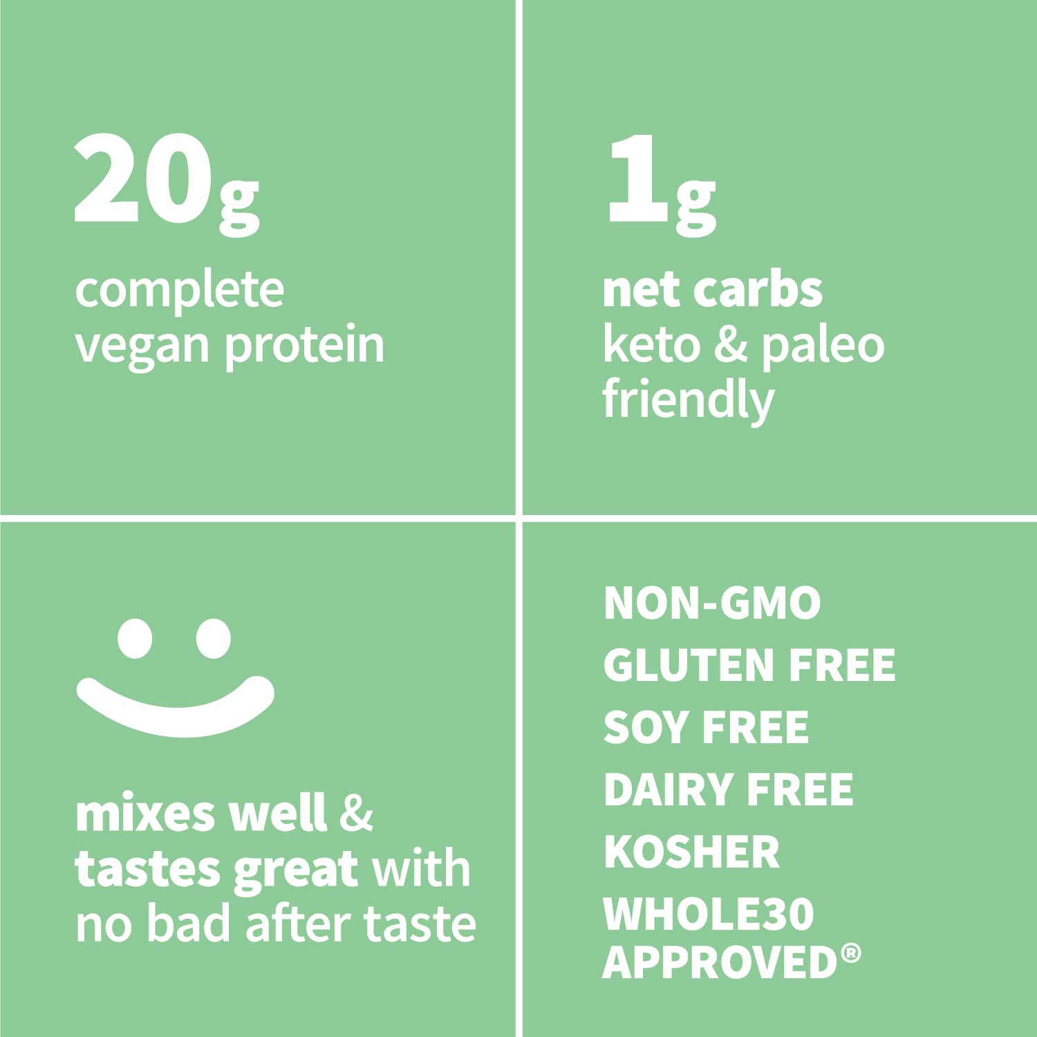 Sprout Living pea protein label shows third-party testing and clean ingredients