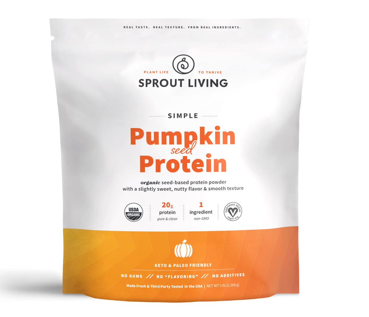Sprout Living Simple Pumpkin Seed Protein Powder in a bag for daily shakes.