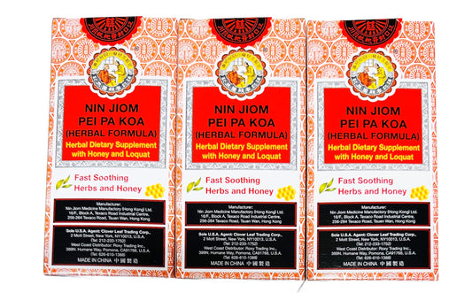 Sprout Talk Nin Jiom Pei Pa Koa 3-pack box front for cough relief