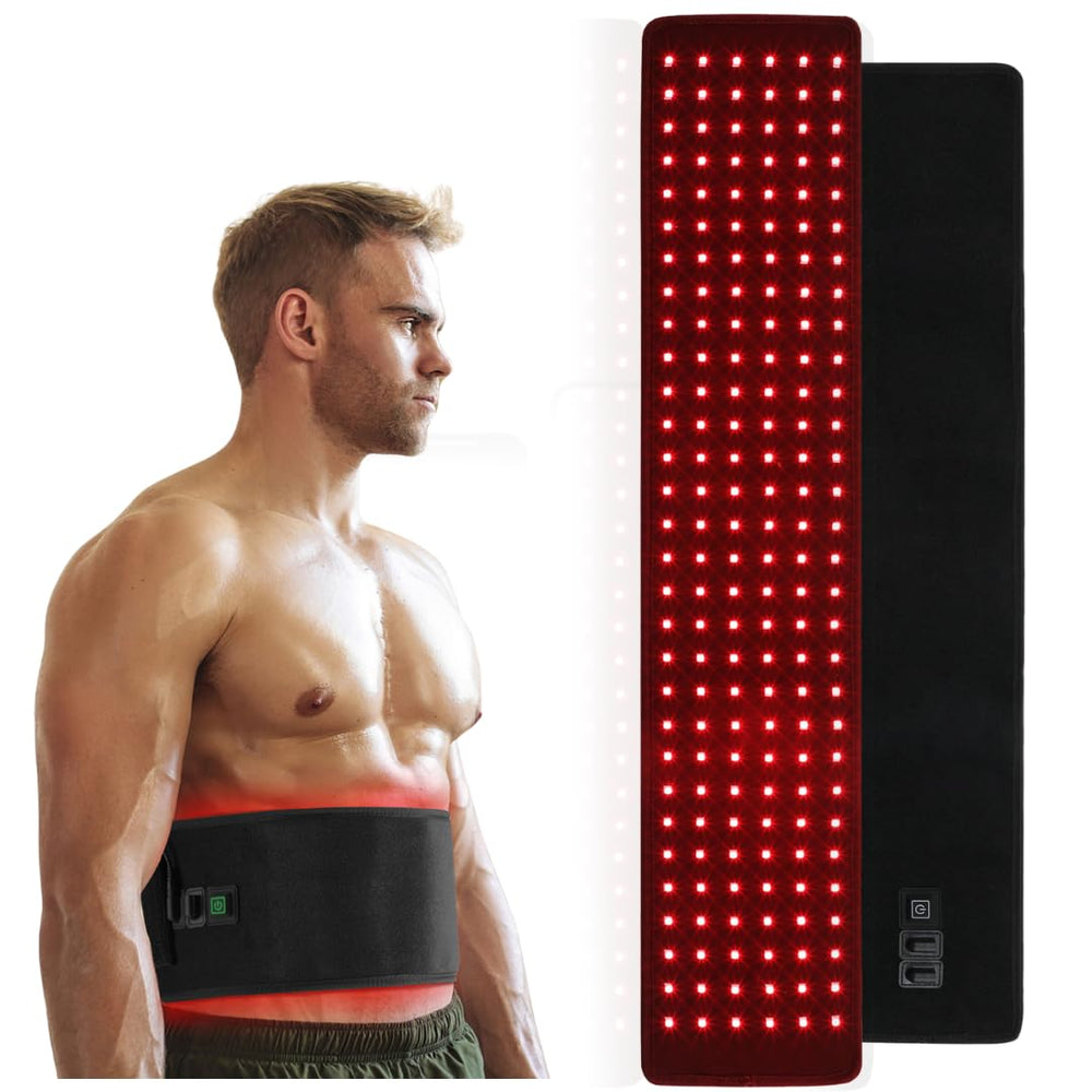 SQUATZ red light therapy belt front view for targeted muscle recovery.